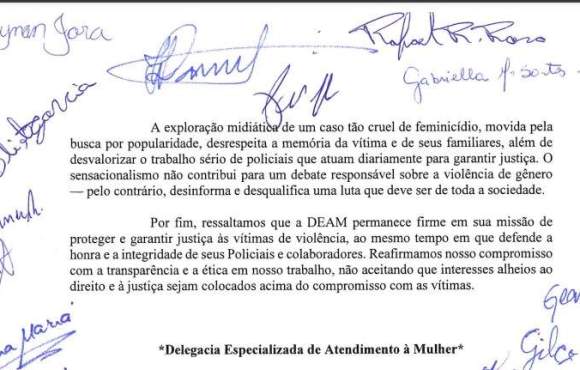 Em carta, delegadas acusam imprensa de "sensacionalismo" em caso de feminicídio